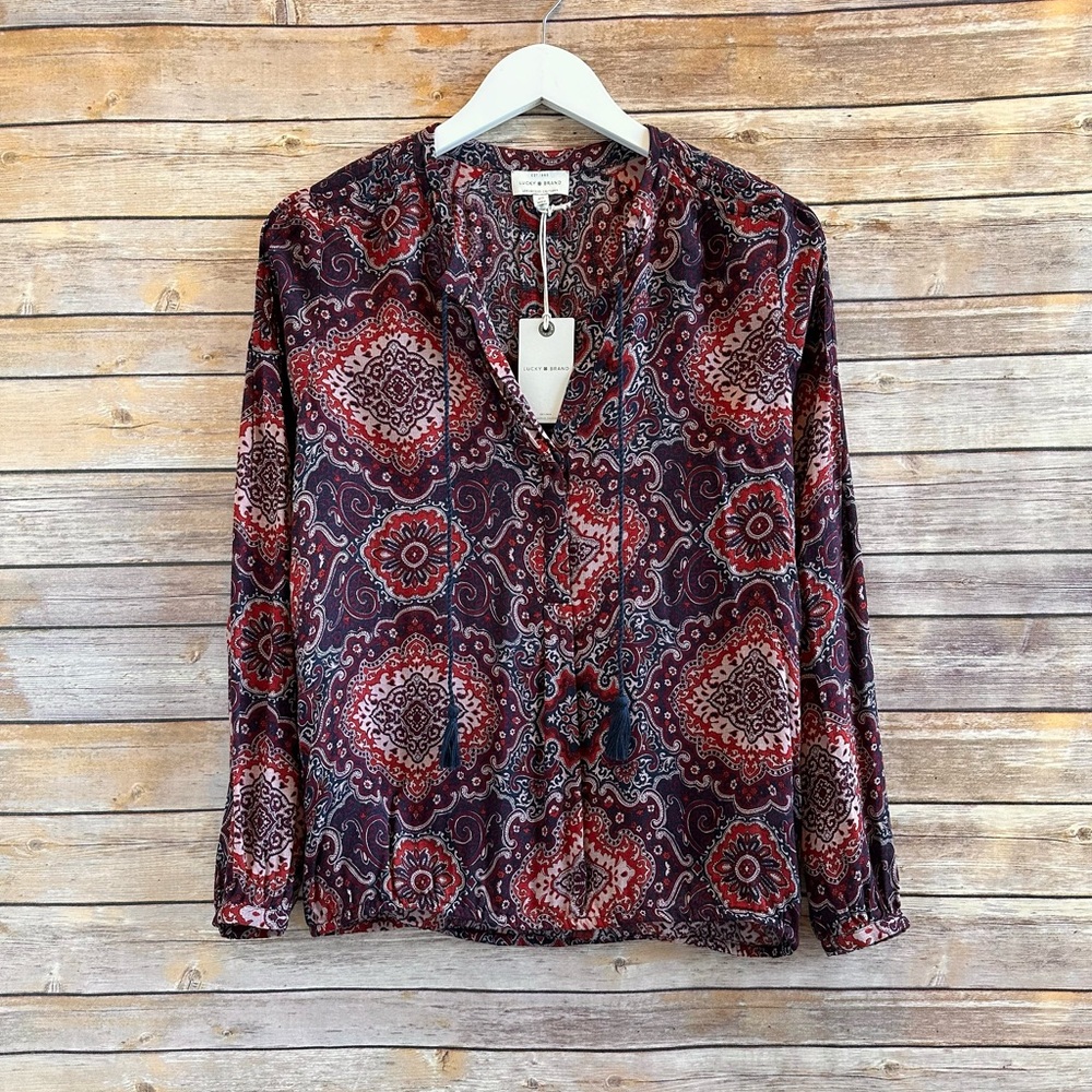 Lucky Brand Long Sleeve Tassel Blouse Size XS NWT - Picture 1 of 5